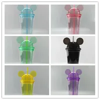 8 colors Mouse Ears Acrylic Clear Tumbler 15oz with Straw Double Walled Travel Mugs Cute Child Kid Water Bottles Perfect for DIY Projects Z11