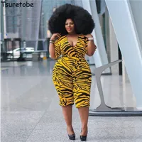 Tsuretobe Plus Size Leopard Print Print Jumpsuits Women Summer 2020 Пьесы с коротким рукавами с Belt Sexy Dompers Club наряды женщины T200704