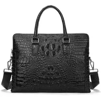Famous design Business briefcase crocodile grain cowhide leather men's bag horizontal briefcase shoulder bag male totes handb281c