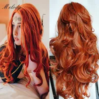 Syntetyczne peruki koronkowe przednią perukę Cosplay Frontal Ginger Pomarańczowy Czerwony kolor dla czarnych kobiet luźne fala kręcone włosy tobi22