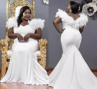 African Nigeria Aso Ebi Ebi Plus Size Suknie ślubne Suknie ślubne z falbanami Sexy V Szyjka Cap Sleeve Długie suknie ślubne Robe de Soriee
