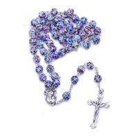 Chapelet de couleur Douce en Céramique Croix Perles Collier de Chapelet Fournitures d'église