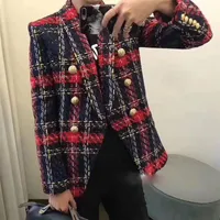 Damskie garnitury Blazers 2022 Euramerican Fashion Line i kraciaste na drutach tkackie poliester z pełnym rękawem podwójnie piersi Wysoka jakość