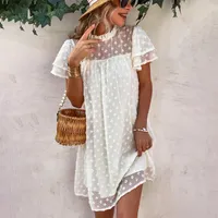 Wahool 2022 New Girl Dress Round Neck Leaf Leaf Sleeve Girly Jacquard Dress Summer Summer Slough Solid Color Shift Dresscasual