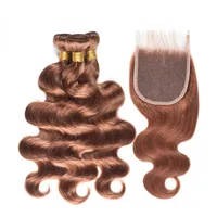 28 30 Inch 30# Body Wave Bundles With 4x4 Closure Ginger Brown Color Lace Closure with Bundle Brazilian Human Hair Bundles With Closure