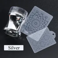 Nail Art Templates Stamper Manicure Scraper Polish Transfer Template Kits With Cap Stamping Plate 1Set Clear Silicone Head Mirror312D