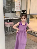 Kids princess dresses girls purple vest with backless suspender dress 2pcs sets summer children holiday clothing Q7129