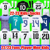 Benzema Soccer Jersey 22 23 Camisa de fútbol Finales Campeones 14 Vini Jr Camaviava Alaba Hazard Asensio Modric Kroos Real Madrids Camiseta Men Kids 2022 2023 Uniformes
