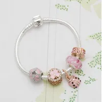 Charm Bracelet 925 Silver Bracelets For Women Royal Crown Beads butterfly and owl and flower charms Diy Jewelry christmas gift18-2275c