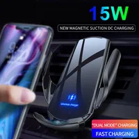15W Automatic Fast Car Qi Wireless Charger for iPhone 12 Pro Max 11 XS XR x 8 Magnetic USB Infrared Sensor Air Vent Phone حامل 324E