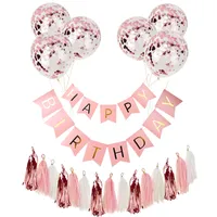 С днем ​​рождения бумаги баннер розовый золотой кисточка гирлянда вечеринка украшения взрослых детей младенца первого мальчика девушка конфетти воздушный шар