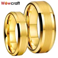 6mm 8mm Mens Womens Gold Tungsten Carbide Wedding Band Rings Beveled Edges Polished Matted Finish Comfort Fit Personal Customize2956