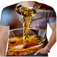 Camisetas masculinas camisa de verão com estampa de cerveja em 3D, derramamento do lado esquerdo, pescoço redondo, manga curta, camiseta unissex, casual, streetwear, 2022