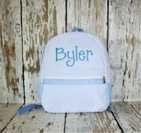 Baby Blue Toddler рюкзак Seersucker Soft Cotton School Bag USA Местный склад Детский книжный мешок для мальчика Гриль дошкольные сумки с сетчатыми карманами Domil106187