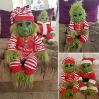 Decoraciones navideñas de muñecas de Grinch Doll relleno juguete relleno lindo rojo santa traje beige súper suave duradero uso adorable decoración del hogar del árbol de Navidad