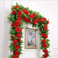 Dekorative Blumen Kränze 250 cm/Los Seidenrosen Ivy Rebe mit grünen Blättern für die Hochzeitsdekoration gefälschter Blatt DIY Hanging Gar255n