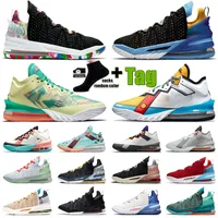 LeBrons 18 X-Mas in LA Men Basketball Shoes mens 18s University Red Hyper Punch Metallic Gold Lucky Green Sport Shoes Trainners Sneakers
