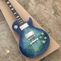 Blue Les Tiger Flame Top Paul Standard Custom 59 Electric Guitar. One Body Neck Ebony Fretboard Guitarra 237x