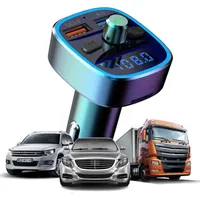 Bluetooth 5 0 Car Adapter Kit FM Transmitter Wireless Radio Music Player Cars Kits Blue Circle Ambient Light Dual USB Ports Charge217a