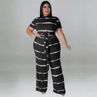 Women039s Plus Size Tracksuits Perl Stripe Two Piece Sets Short Loose Women Summer Outfits Casual Female Clothing Fashion Match2732429