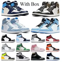 En kaliteli Qinmin123 Jumpman Erkek Basketbol Ayakkabıları 1S Kadınlar Box Iverson Ayakkabı ile Yeni Travis Scotts Ayakkabı Dark Mocha Sneakers Boyut 35-48