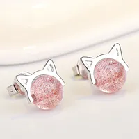 Chicas para mujeres dulces fresas lindas pendientes de tachuelas de gato transparente rosa simple bonito orejas de moda joyas para el verano