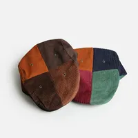 Berets Corduroy Color Matching Painter Hats For Men Cool Vintage Flat Cap Autumn Winter Grid Unisex Warm Casual AccessoryBerets
