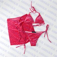 جاكار المرأة ملابس السباحة ثلاث قطع مخملية نساء بيكيني بدلة الاستحمام النسيج أزياء السيدات
