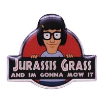 Jurassis Grass ve ben biçeceğim Tina Belcher Yakası Pin Bobs Burgers Jurassic Park Broş Rozeti