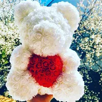 40 cm sztuczne różowe serce misia ręcznie robiona niedźwiedź róż dla kobiet Walentynki ślub Bithday Dift Drop 325K