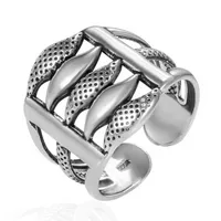 Anéis de peixe multicamadas de prata grandes vintage para mulheres anel de jóias de jóias anel de casamento retro Ripple Anel ajustável