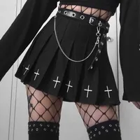 Saias con gótico preto saia preto mulheres estilo faculdade a linha tática metade-comprimento plissado punk legal menina 92493