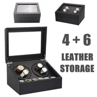 4 6 Automatic Watch Cases Winder Wooden Dual 2 Motor Storage Box Organizer Display Rack Stand Black322l
