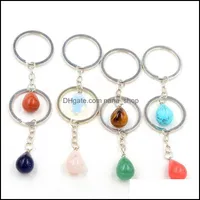 Anillos clave Joyas Natural Cristal Piedra Lucky Poste Keychains For Women Men Decoración de bolsas Accesorios de moda Dr Dhz4o