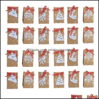 24 PC Christmas Candy Box Paper Kraft Papier Snowflake Bag Bisktuit 6 Rodzaje kart Gift Wrap Drop Dostawa 2021 imprez imprezowy dostaw świąteczny dom