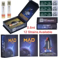 12 Strains MAD LABS Atomizers Empty Vape Pen Cartridge Packaging 0.8ml Ceramic Coil Carts Glass Thick Oil Tank Wax Vaporizers 510 Thread E Cigarettes