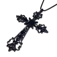 Anhänger Halsketten Edelstein große schwarze Kreuz Anhänger Kragen Vintage Gothic Style Long Crucifix Halskette für Frauen Collier Joyeria Mujerp