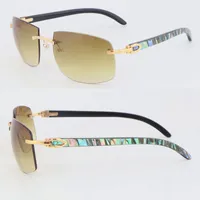 New Original Seashell Inside Black Buffalo Horn Sunglasses Luxury 4189705 Fashion Style Metal Rimless vertical stripes Male Female Sun Glasses Size 61-18-140MM
