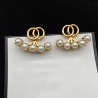 Mode Dames Charm Oorbellen Designer Sieraden Nieuwe Scalloped Pearl Double Letter Merk Hoge Kwaliteit Rose Gold Earring 223316RL
