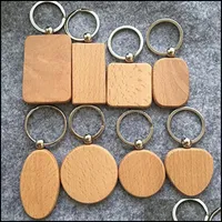 Keychains Fashion Accessories Diy Blank Wooden Keychain Rec Square Round Heart Shaped Oval Wood Key Chain Ring Busines Dhdzr