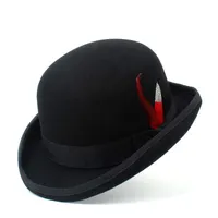 Berets 100% Wool Women Men Black Bowler Hat Gentleman Crushable Billycock Groom Hats Dad Steampunk Cap 4Size S M X XXLBerets BeretsBerets
