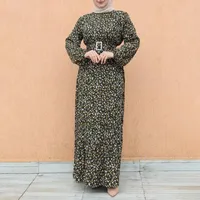 Ethnische Kleidung eleganter Druck Maxi Blumenkleider für Frauen Frühling Herbst 2022 Muslim Dubai O-Neck Vollhülsenkleider Feminine Kleidung