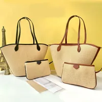 Big Bag Designer Fashion Raffia Bognitt Bag Bag Women Bolsos de paja tejidos con letras Bolsas de compras de gran capacidad de verano