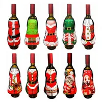 Mini Christmas Fartuch do czerwonej butelki wina Santa Claus Christmas Pets Cat Dog Elk Nowy Rok Wystrój stolika
