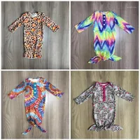 Girlymax newborn baby gown girls boutique clothing infant clothes nightgown cotton suits romper long sleeve tie dyed pumpkin12258