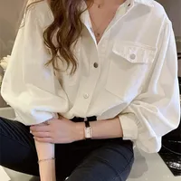Sungtin الكورية غير الرسمية y2k قميص النساء الربيع جيب مكتب سيدة بلوزة أنثى جميع المباراة الأنيقة البيضاء ol 220812