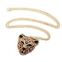 Fashion accessories queen fan inlaid diamond leopard head double layer Necklace sweater chain women's long autumn and winter