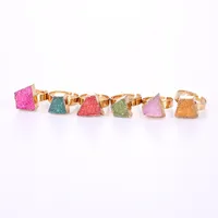 Colorido Irregular Cristal Natural Natural Druzy Stone Rings de banda ajustable para femeninos Joyas de oro chapadas en oro