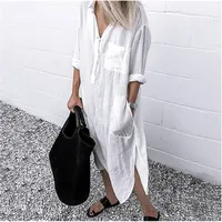 Rozgrotowy bawełniany lniany sukienka damska biała swobodna samica koszuli sukienki wiosna letnia moda na plażę ubranie 220516