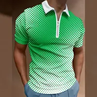 남자 폴로 폴로 롱 슬리브 브라운 피트 셔츠 남자 캐주얼 여름 3D 인쇄 블라우스 옷깃 지퍼 짧은 슬리브 셔츠 맨스